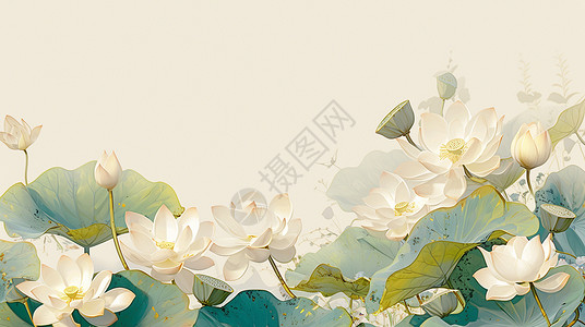 白色葡萄球菌夏日盛开的白色卡通荷花插画