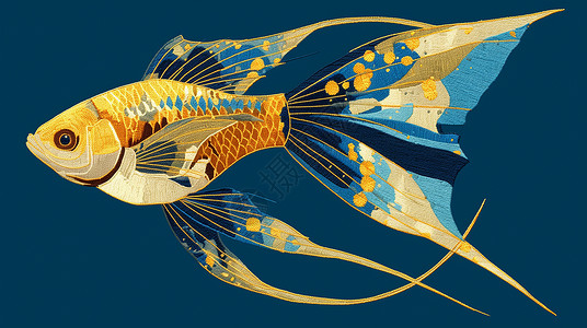 深蓝色背景上一条卡通热带鱼高清图片