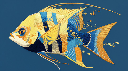 蓝色背景上一条卡通热带鱼高清图片