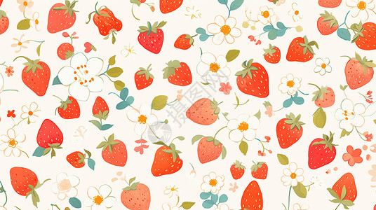半个草莓卡通草莓图案背景插画