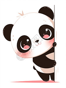 墙微红素材害羞可爱的卡通大熊猫插画