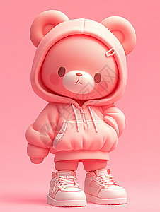 身穿粉色时尚卫衣粉色板鞋的卡通小熊背景图片