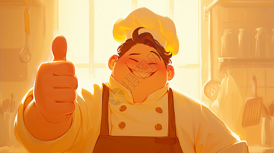 高清厨师帽竖起一个大拇指的卡通厨师插画