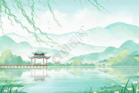 新中式古典古风水墨山水画节气小暑GIF高清图片