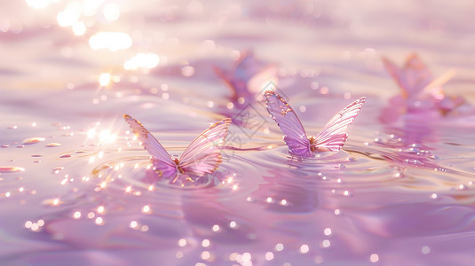 水能量水面上紫色的蝴蝶插画