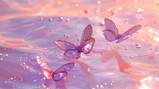 水能量水面上蝴蝶插画