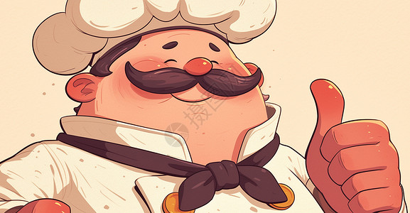 大胡子可爱的卡通厨师正在点赞高清图片