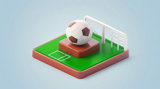 3d足球素材3D卡通立体足球场场景插画