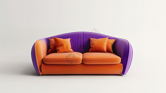软装沙发紫橙色沙发3D立体图标插画