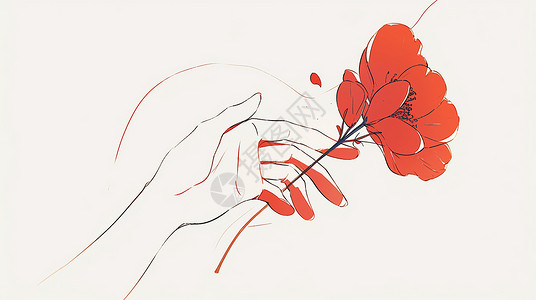红色单只紫罗兰单手拿着一枝卡通红花插画插画