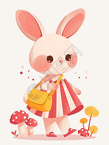 红白条纹背着黄色小包的可爱卡通小白兔高清图片