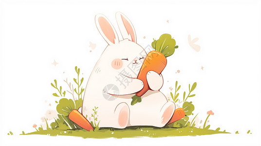 卡通胡萝卜与小白兔插画高清图片