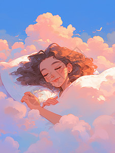 趴在云朵上睡觉的婴儿线稿趴在云朵上安静睡觉的可爱卡通女孩插画