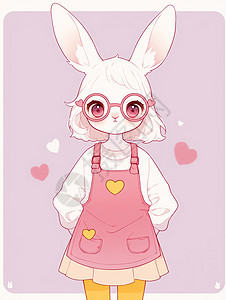 小白兔戴眼镜的兔子紫色背景上戴眼镜的卡通白兔插画