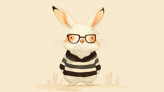 兔骑士戴眼镜的卡通兔穿条纹上衣插画