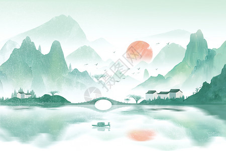 夏天中国风水墨插画海报背景图片