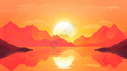 山后的日落大夕阳平面设计图片