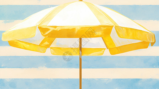 黄白条清新美丽的卡通太阳伞图片