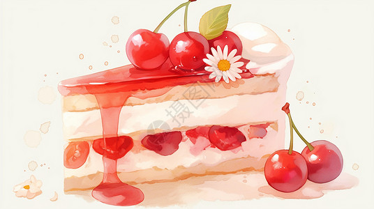 红色樱桃奶油蛋糕图片
