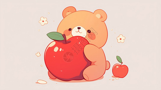 抱大大的红苹果的可爱卡通小熊图片