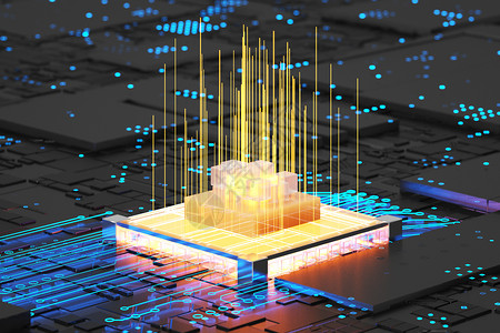 金色线条芯片场景图片