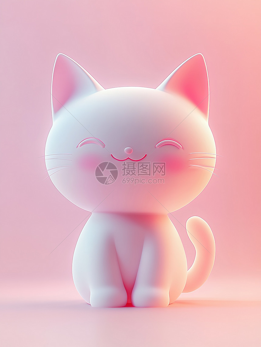 粉色背景白色小猫咪3D图标图片