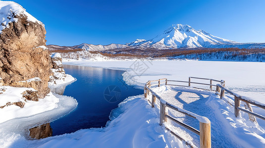 雪山下的冰湖图片