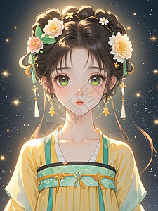 夜晚唯美星河古风少女插画图片