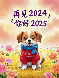 可爱小狗新年手绘贺图插画图片