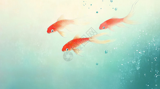三条卡通小鱼在水里开心游泳图片