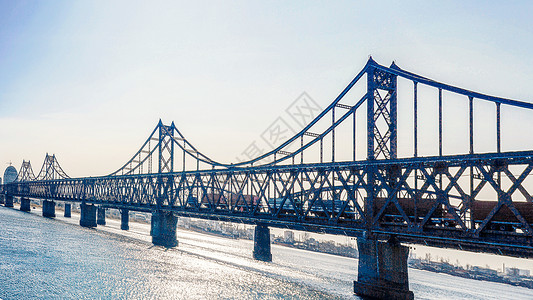 朝鲜民俗村鸭绿江大桥背景