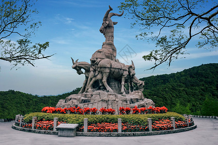 广州越秀公园五羊石像背景