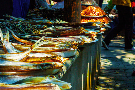 鱼干、咸鱼旅游老街头高清图片