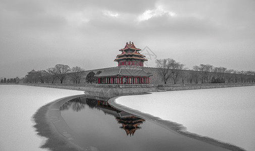 中国传统画墨水如画 紫禁城背景