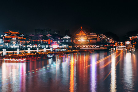 南京秦淮河夜景中国夫子庙背景