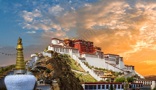 西藏黄昏布达拉宫的黄昏背景