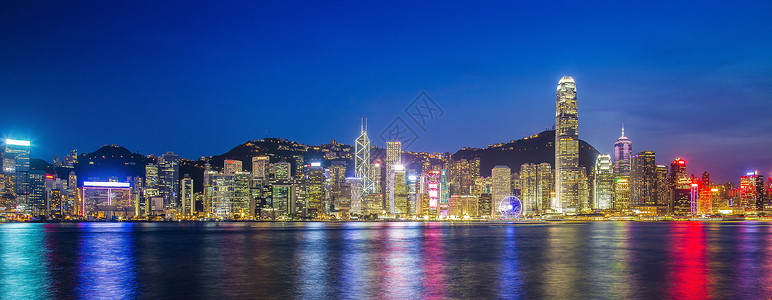美丽城市素材夜幕下的香港背景