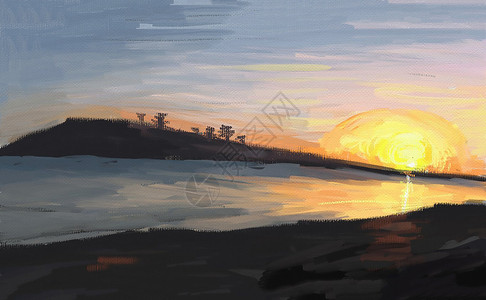 太阳手绘手绘黄昏背景