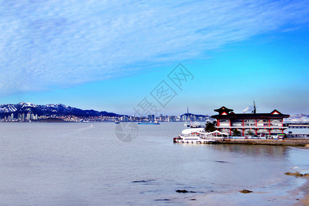 岛屿城市海滨城市威海风光背景