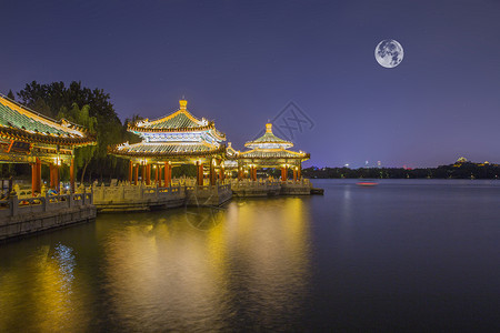 古楼夜景北海夜景背景