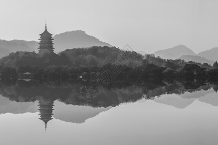 水墨山色寺庙模糊高清图片