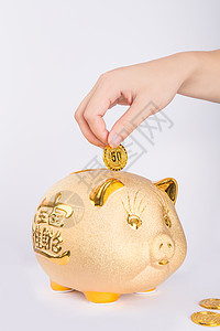 小猪存储罐往存钱罐里存钱背景