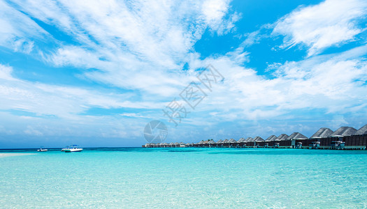 夏天海景蓝色水屋纯净马尔代夫背景