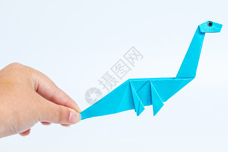 折纸纸船贺卡蓝色纸质恐龙手工艺制作背景