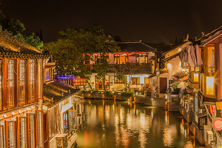 夜景房屋朱家角古镇建筑上海高清图片素材