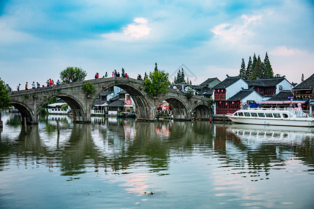 放生旅游度假朱家角古镇建筑背景