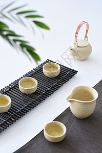 茶具竹排背景高清图片