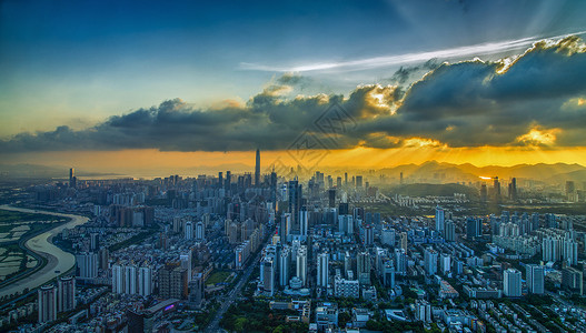 视觉城市黄昏的深圳背景