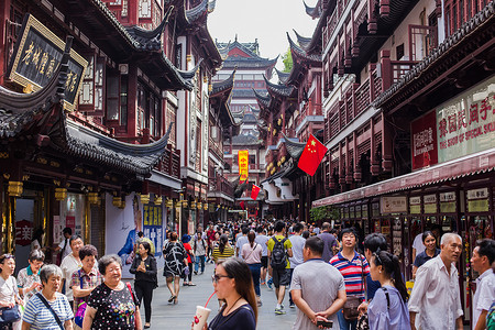 商城优惠券豫园商场游客国庆旅游度假背景