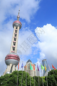 上海热门景点东方明珠仰拍背景图片